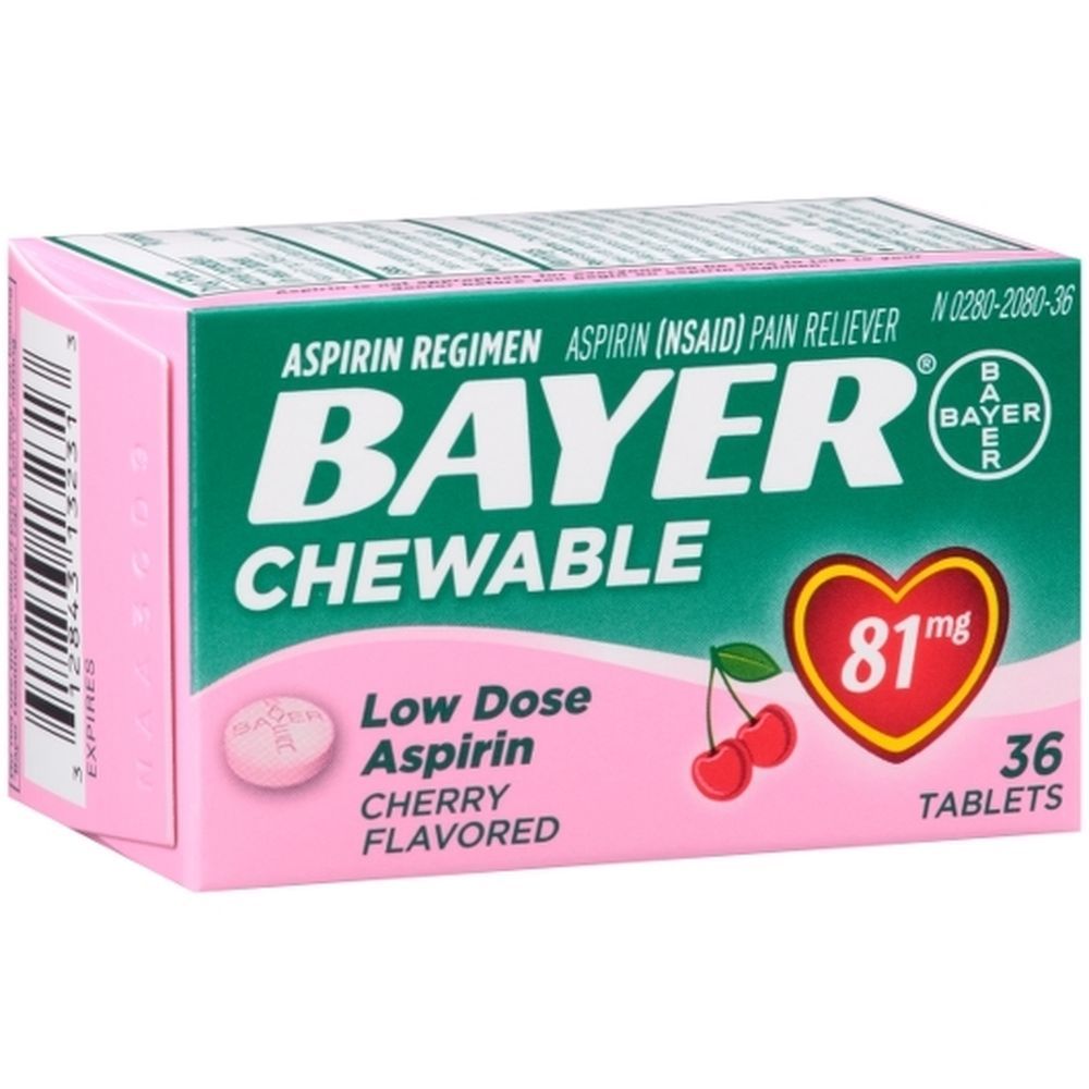 Bayer Aspirin 81mg Cherry Chewable Tablets, 36 Count -- 36 Per Case