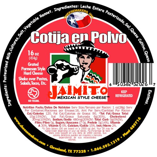 Jaimito Mexican Style Polvo Cotija Cheese, 1 Ounce -- 12 Per Case