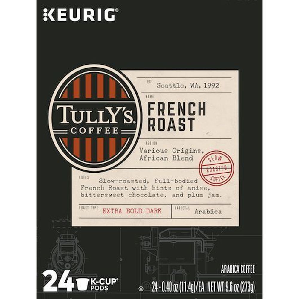 Tullys French Dark Roast K Cup Coffee Pod, 24 Count -- 4 Per Case