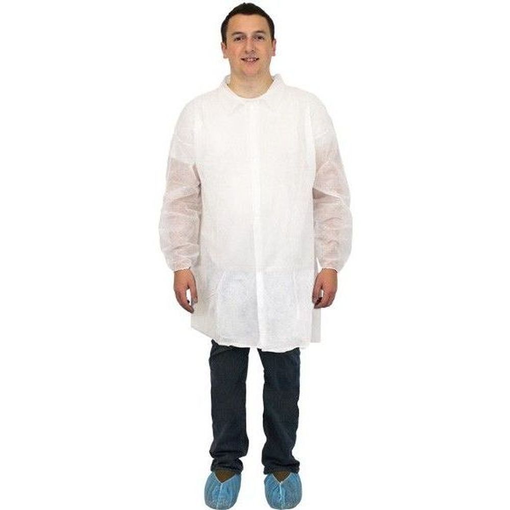 The Safety Zone Polylite Snap Front Long Sleeve Elastic Wrists X Large White Labcoat -- 30 Per Case