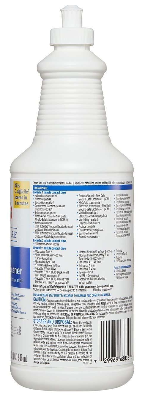 Clorox Healthcare Germicidal Cleaner With Bleach, 31 Fluid Ounce -- 6 Per Case