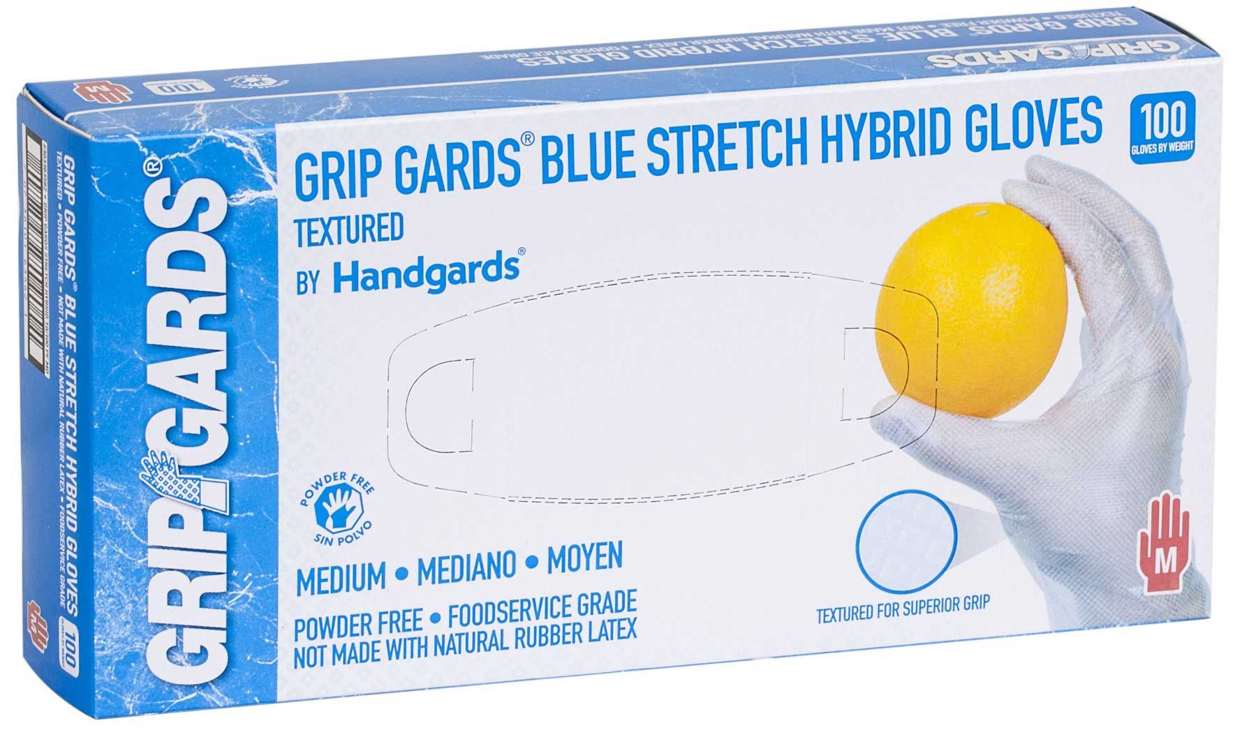 Grip Gards Blue Medium Stretch Hybrid Gloves, 100 Count -- 10 Per Case