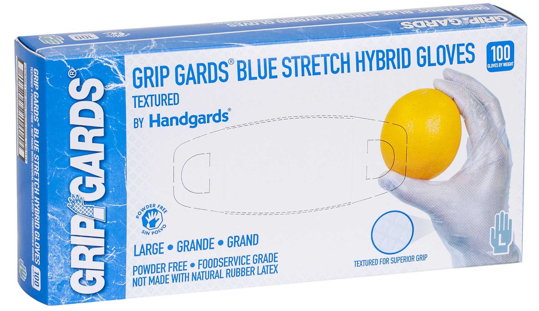 Grip Gards Blue Large Stretch Hybrid Gloves, 100 Count -- 10 Per Case