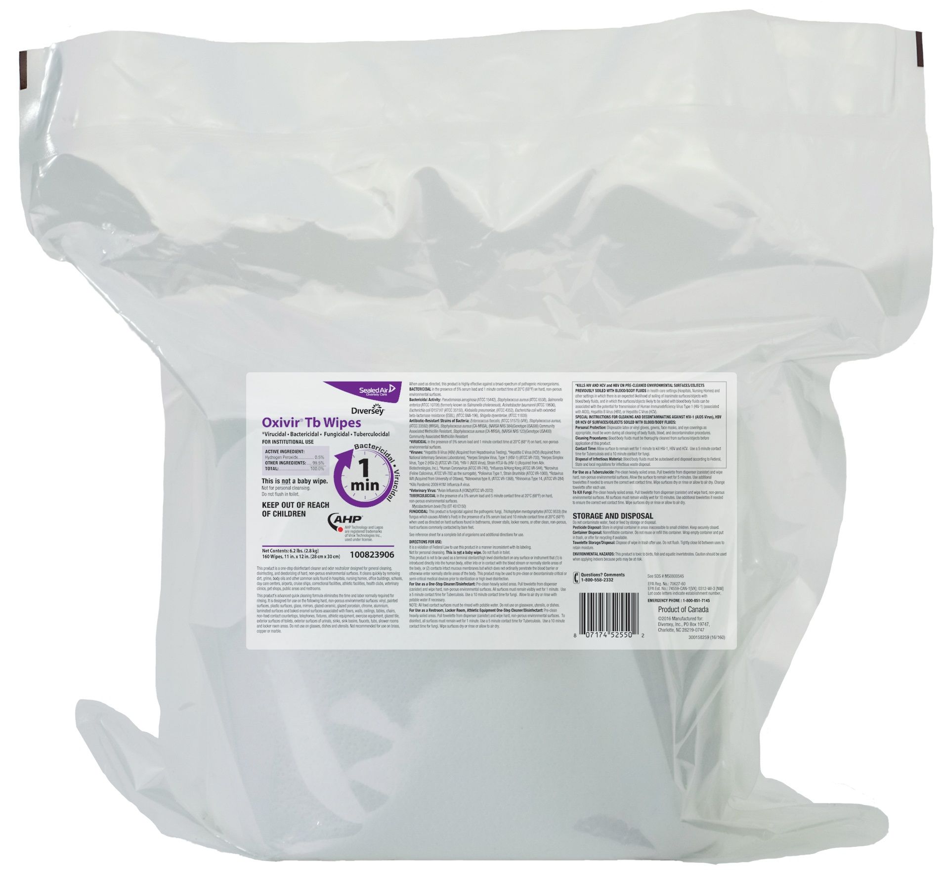 Oxivir Toilet Bowl Cleaner Wipes, 160 Count -- 4 Per Case