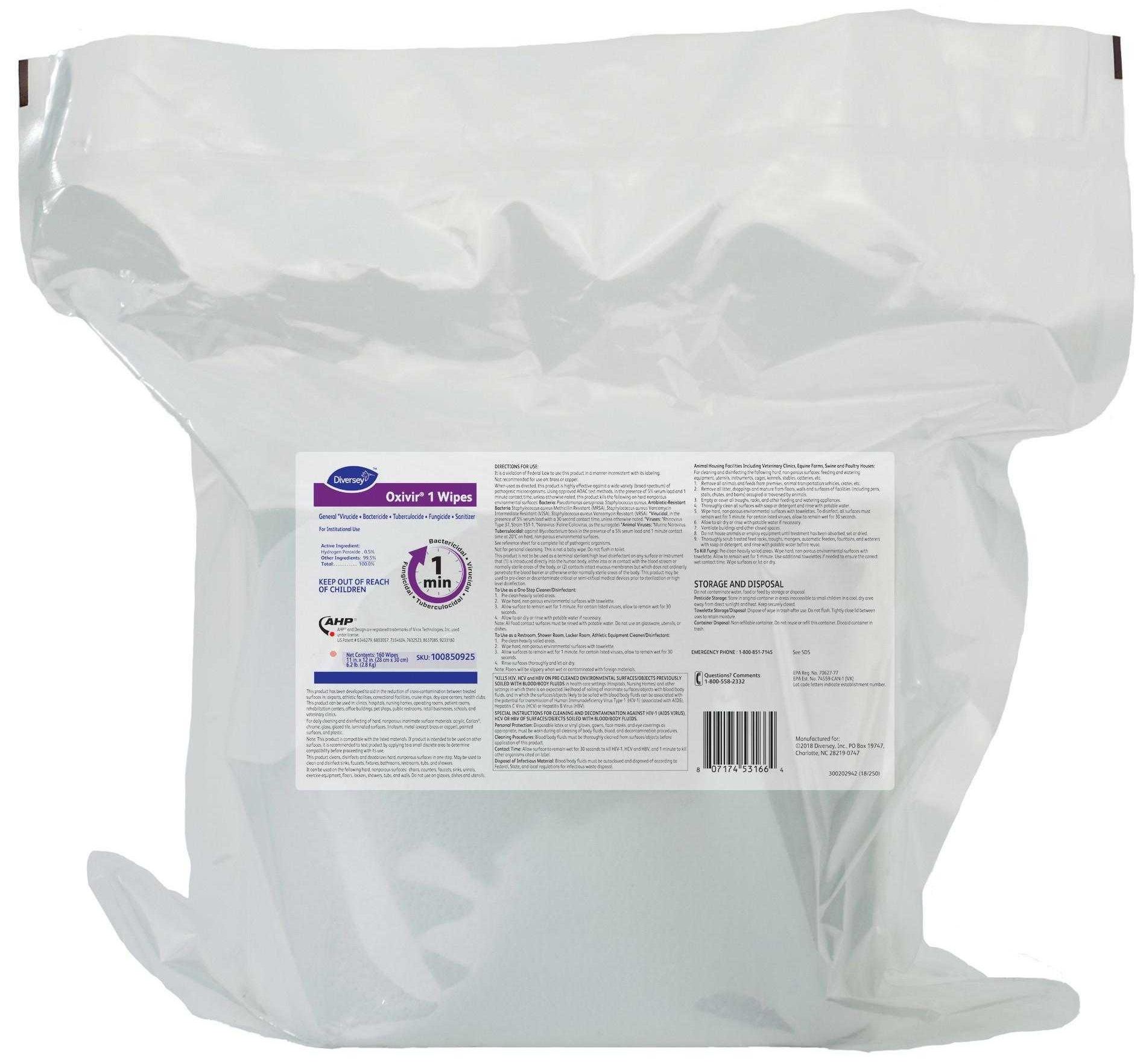 Oxivir Disinfectant Cleaner Wipes, Refill, 160 Count -- 4 Per Case