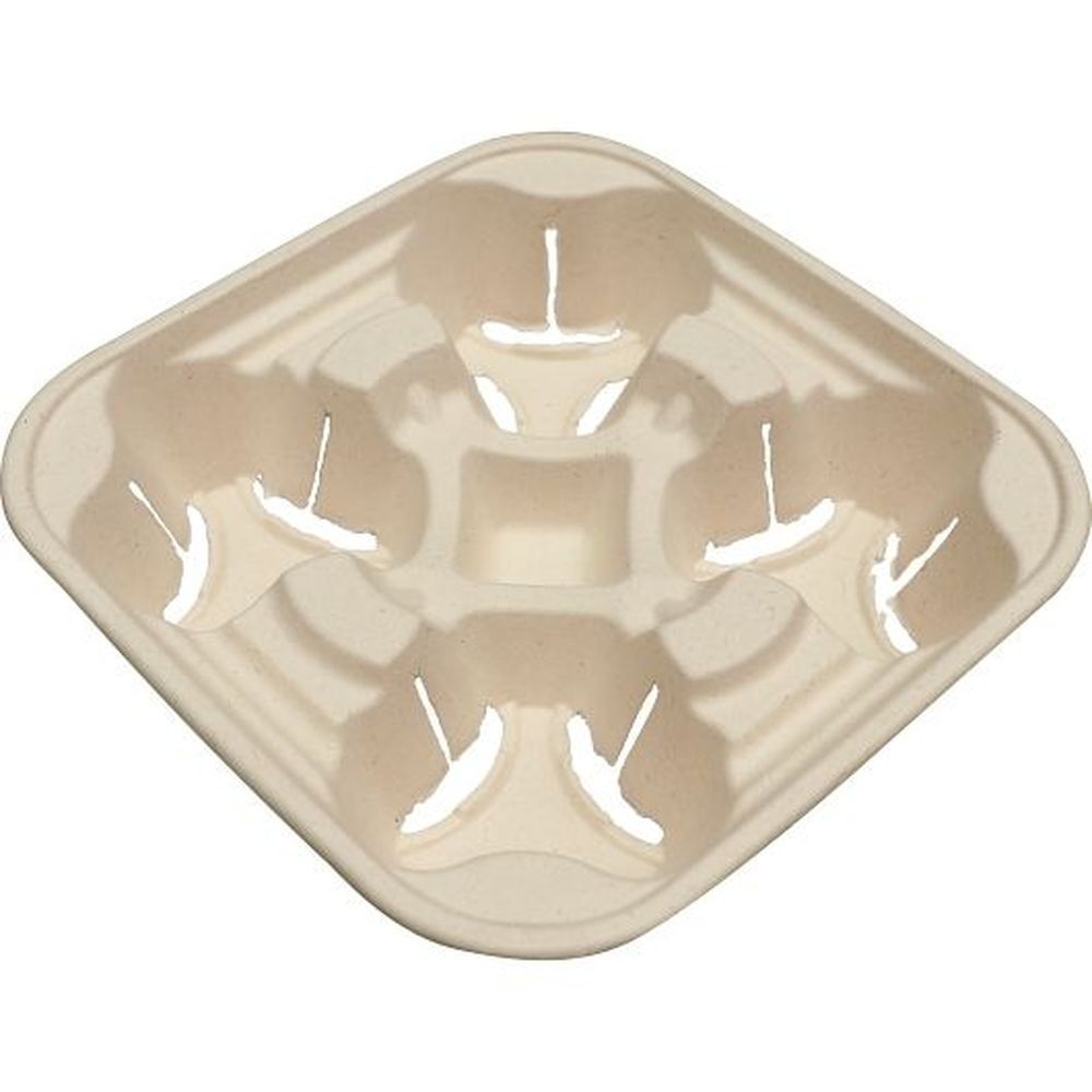 World Centric Compostable Fiber 4 Cup Coffee Carrier, 50 Count -- 12 Per Case