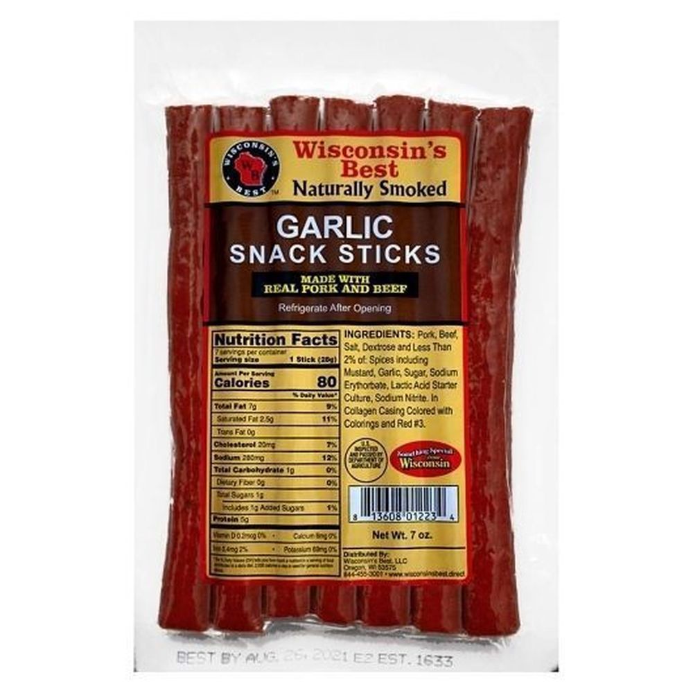 Wisconsins Best Garlic Snack Sticks, Value Pack Sticks, 7 Ounce -- 12 Per Case