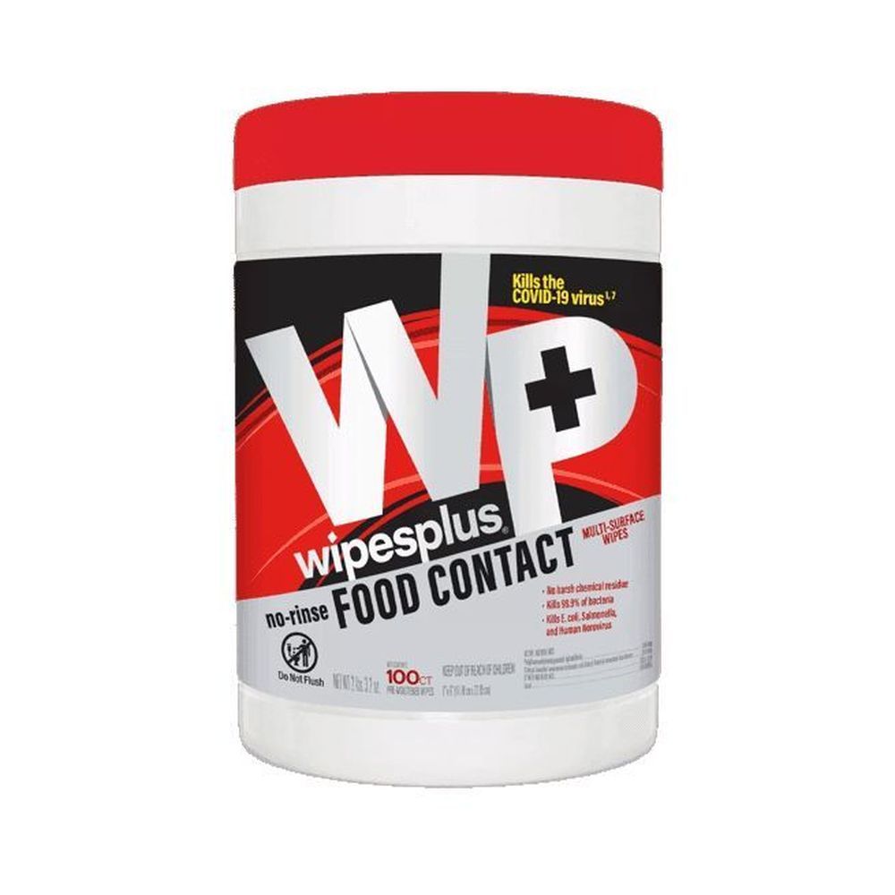 Cfs Brands Wipesplus Food Contact Sanitizer Wipes, Canisters, 100 Count -- 12 Per Case
