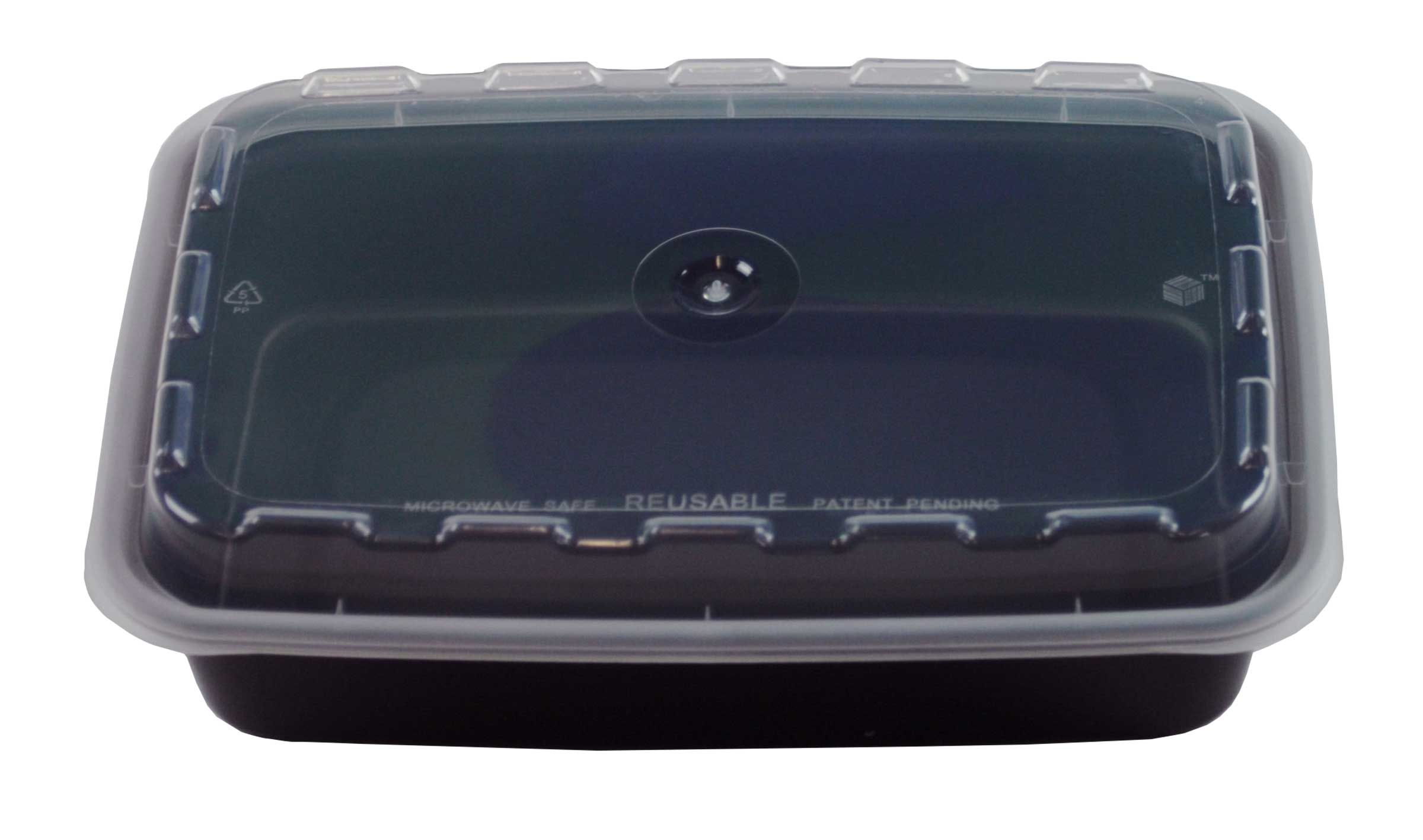 Cubeware Rectangular Black Reusable Plastic Microwavable Food Container With Clear Lid Set, 16 Ounce -- 150 Set Per Case