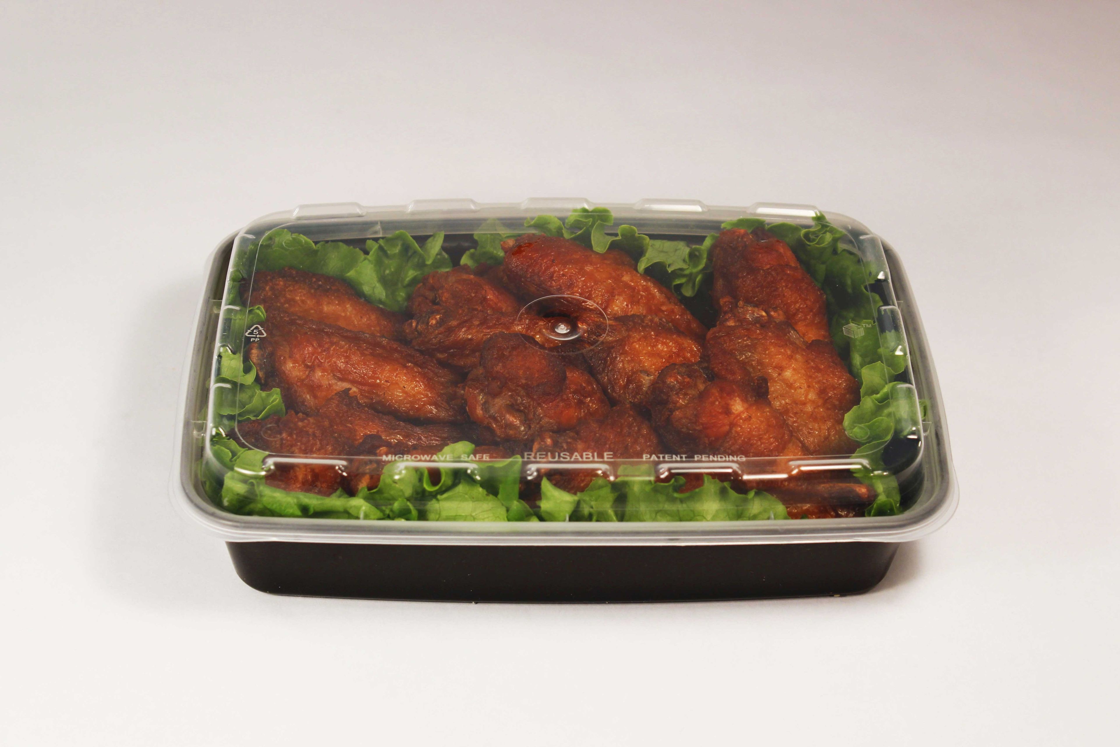 Cubeware Rectangular Black Reusable Plastic Microwavable Food Container With Clear Lid Set, 28 Ounce -- 150 Set Per Case