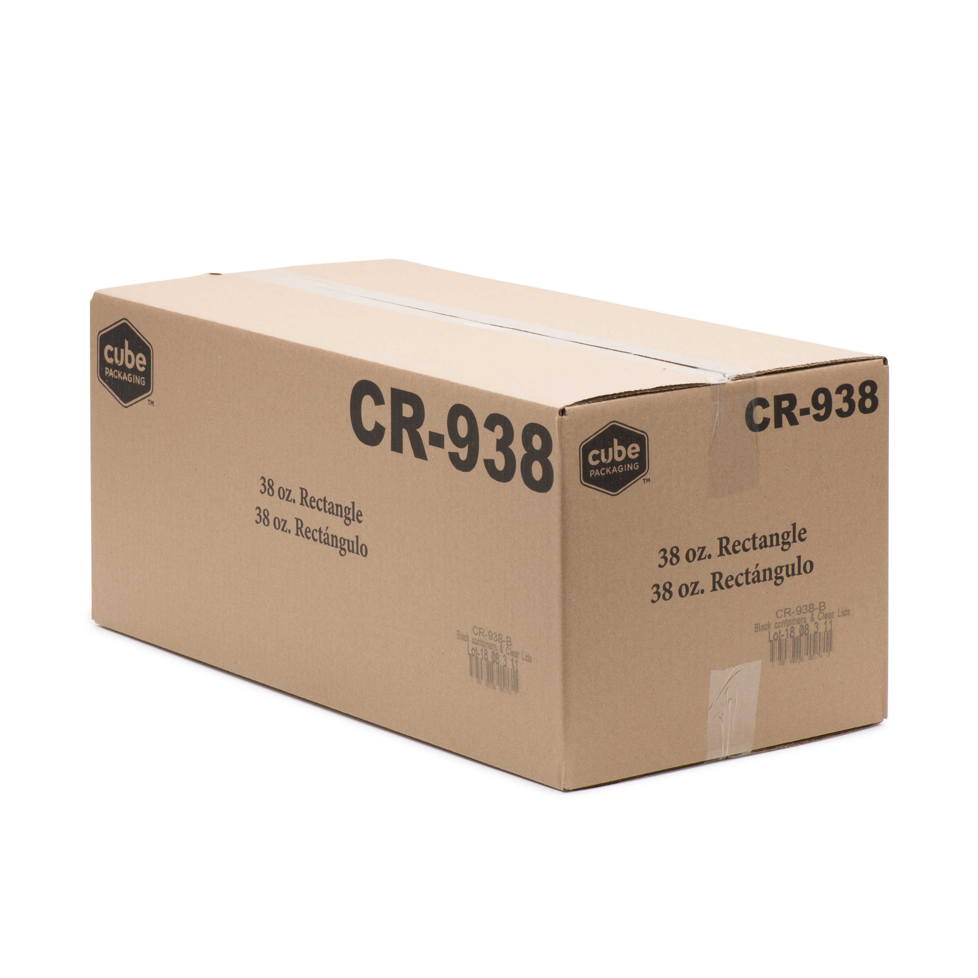 Cubeware Rectangular Black Plastic Reusable Microwavable Container With Clear Lid Set, 38 Ounce -- 150 Set Per Case