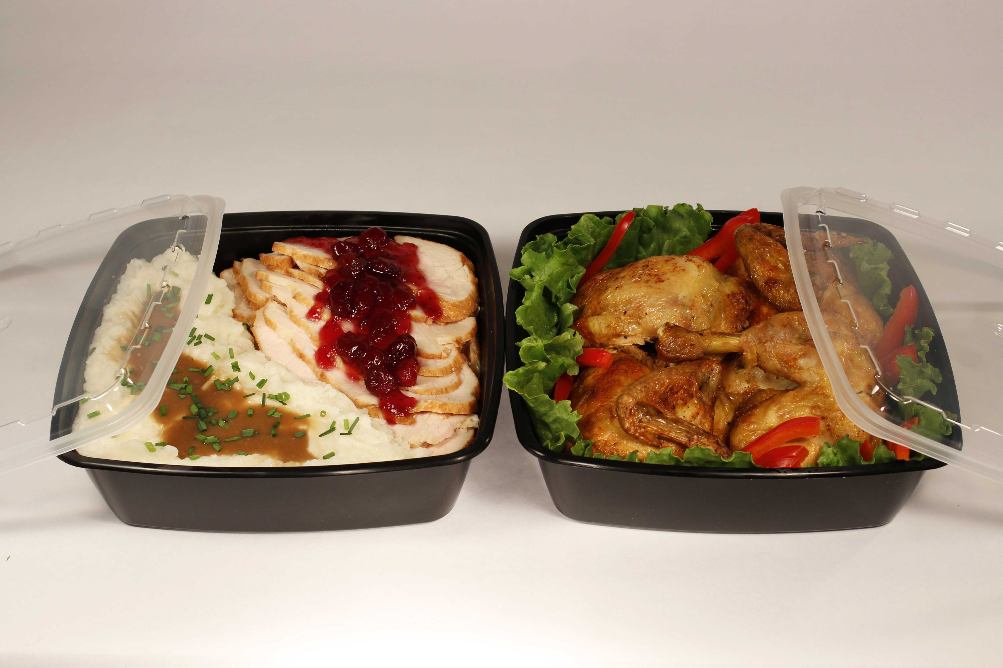 Cube Square Black Reusable Plastic Food Containers With Clear Lid Set, 64 Ounce -- 100 Set Per Case