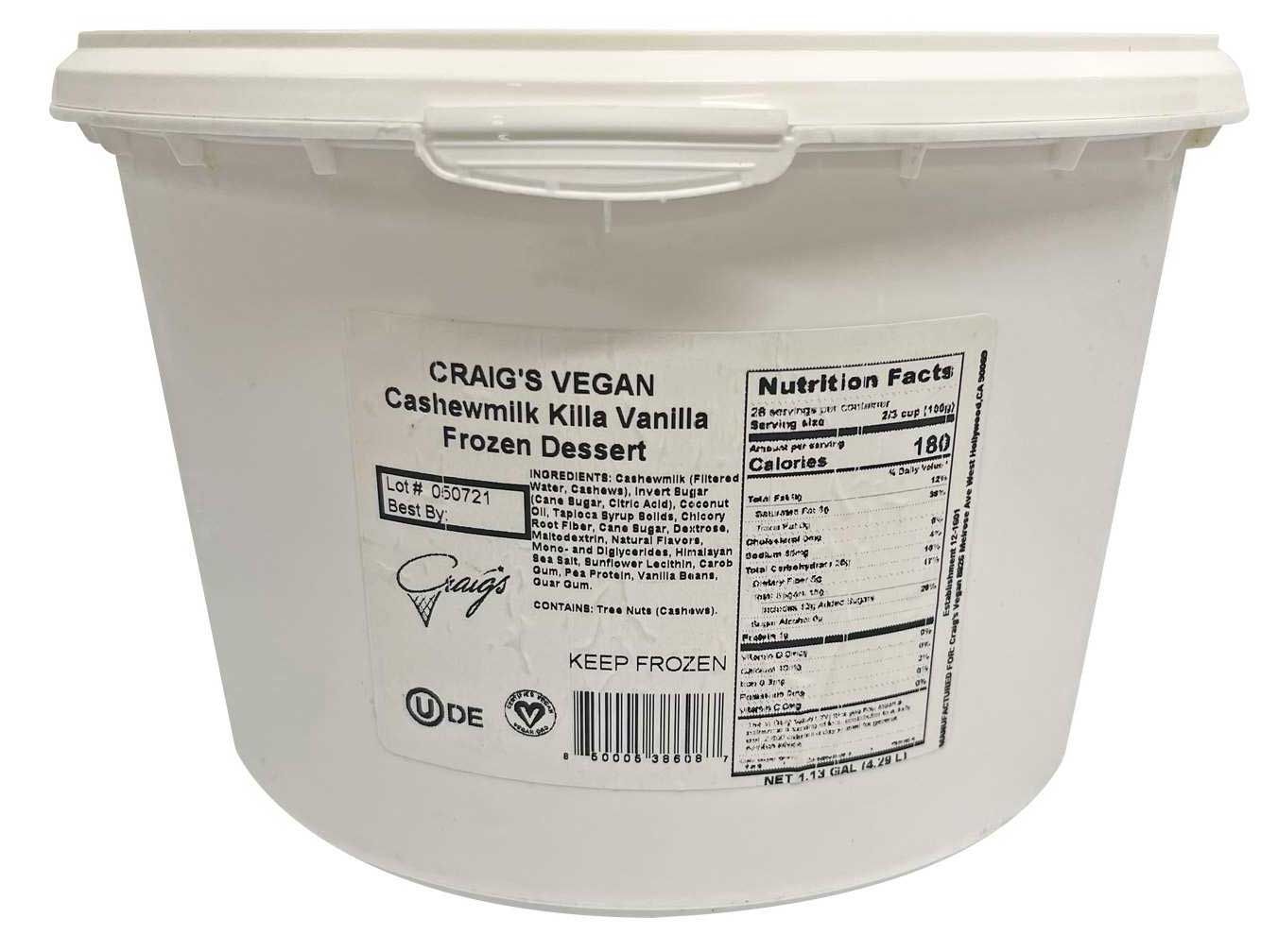 Craig's Vegan Cashewmilk Killa Vanilla Dairy Free Dessert, 145 Ounce -- 2 Per Case