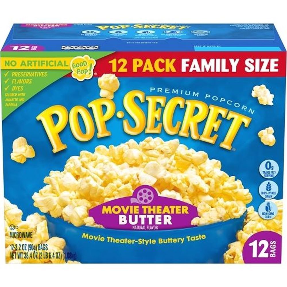 Pop Secret Movie Theater Butter Flavor Microwave Popcorn, Sharing Bag, 38.4 Ounce -- 4 Per Case