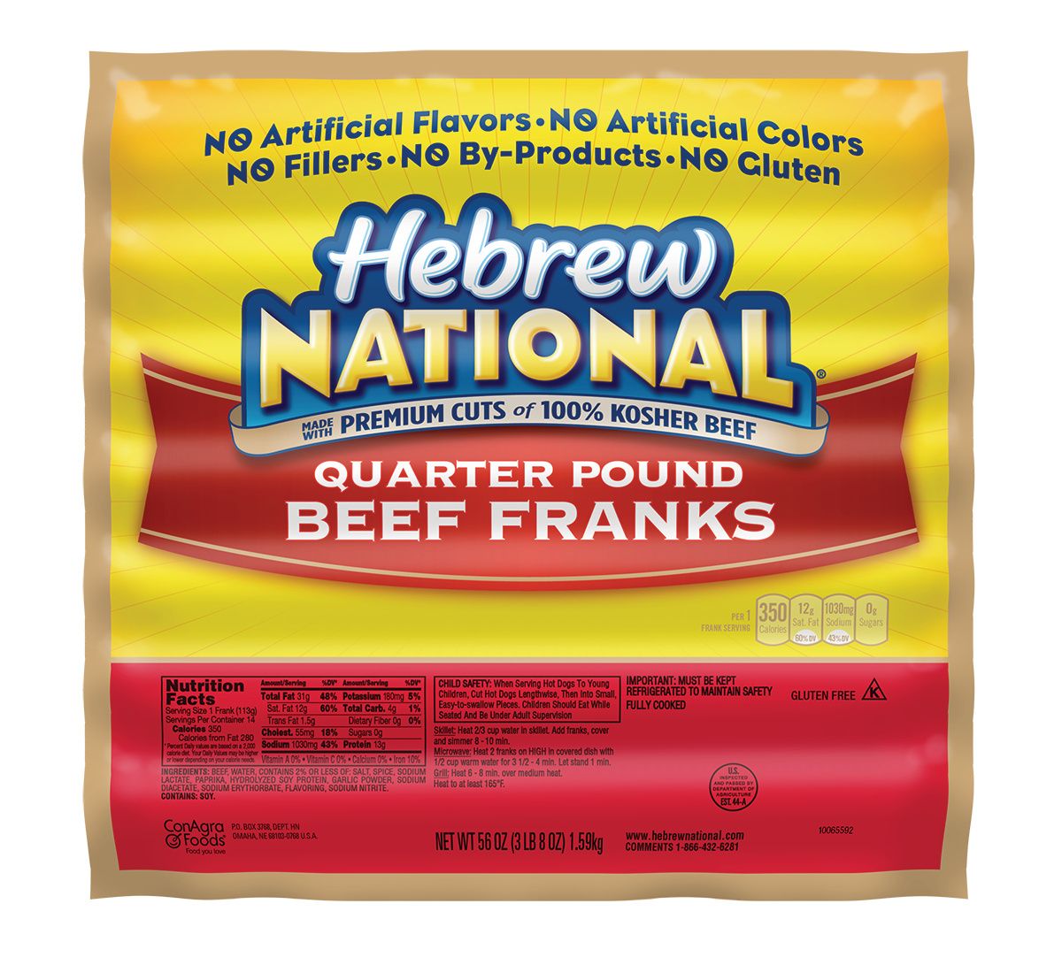 Hebrew National Quarter Pound Beef Franks, 56 Ounce -- 10 Per Case