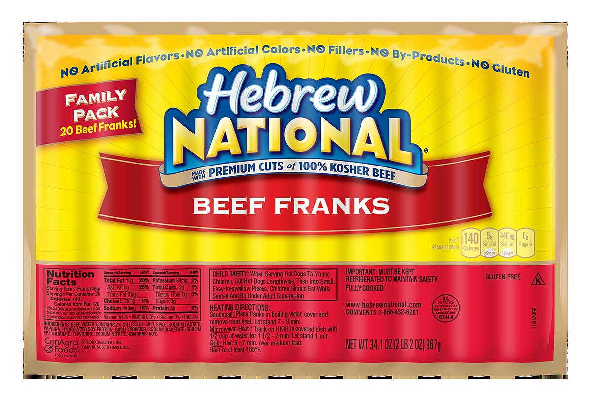 Hebrew National Beef Frank, 34.1 Ounce -- 10 Per Case