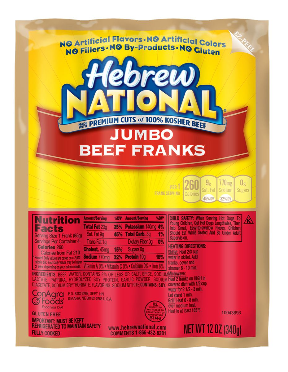 Hebrew National Jumbo Beef Frank, 12 Ounce -- 12 Per Case
