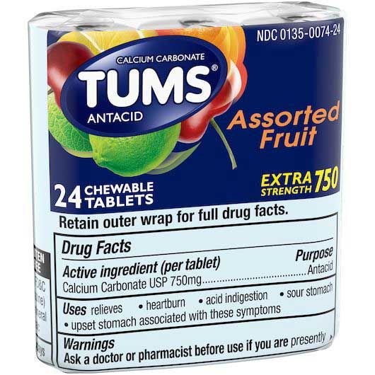 Tums Extra Strength 750 Assorted Fruit Chewable Tablet, 24 Count -- 72 Per Case