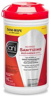 Sani Professional 7.75 X 5 Inch Sanitizing Wipes, 175 Count -- 6 Per Case