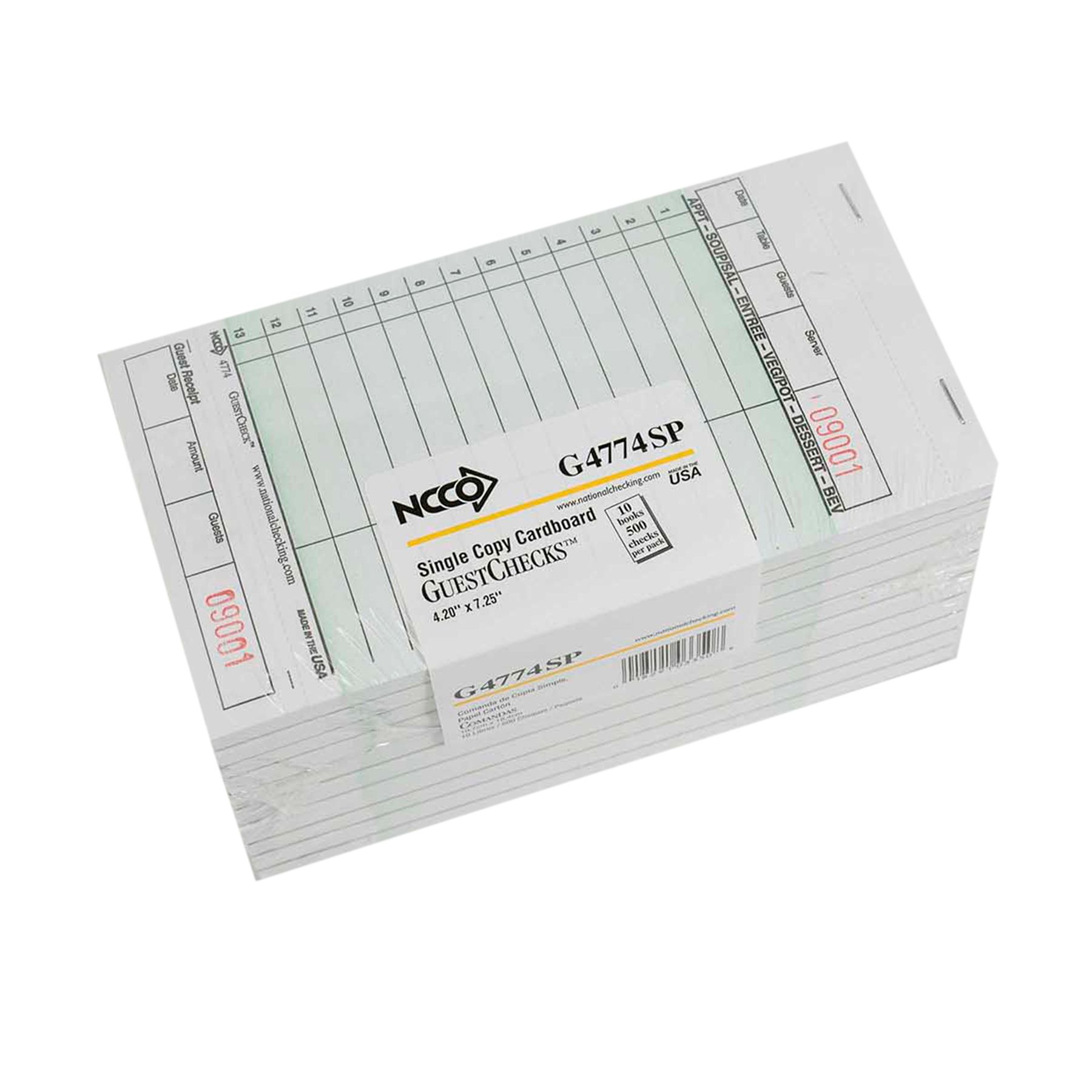 Ncco Guest Check Board, 1 Part Green, 13 Line, 4.20 X 7.25 Inch -- 2500 Per Case