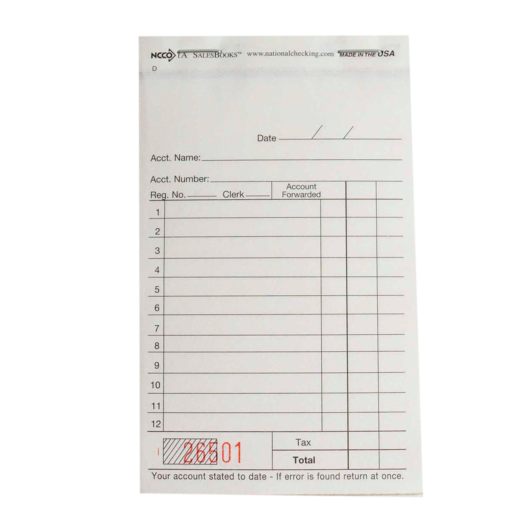 Ncco Carbonless Sales Book, 2 Part White, 12 Line, 3.50 X 5.63 Inch -- 100 Per Case