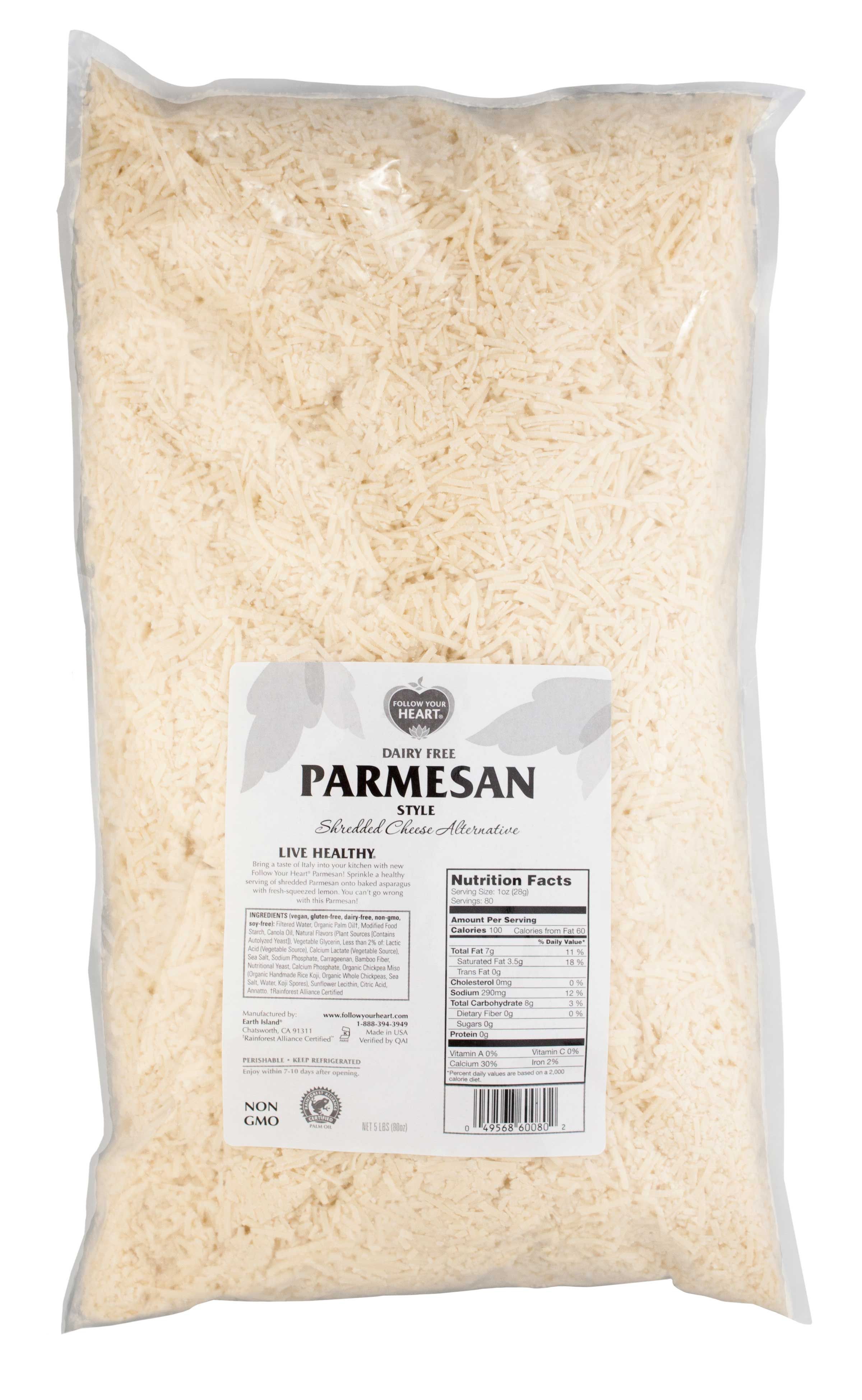Follow Your Heart Vegan Shredded Parmesan, 5 Pound -- 3 Per Case