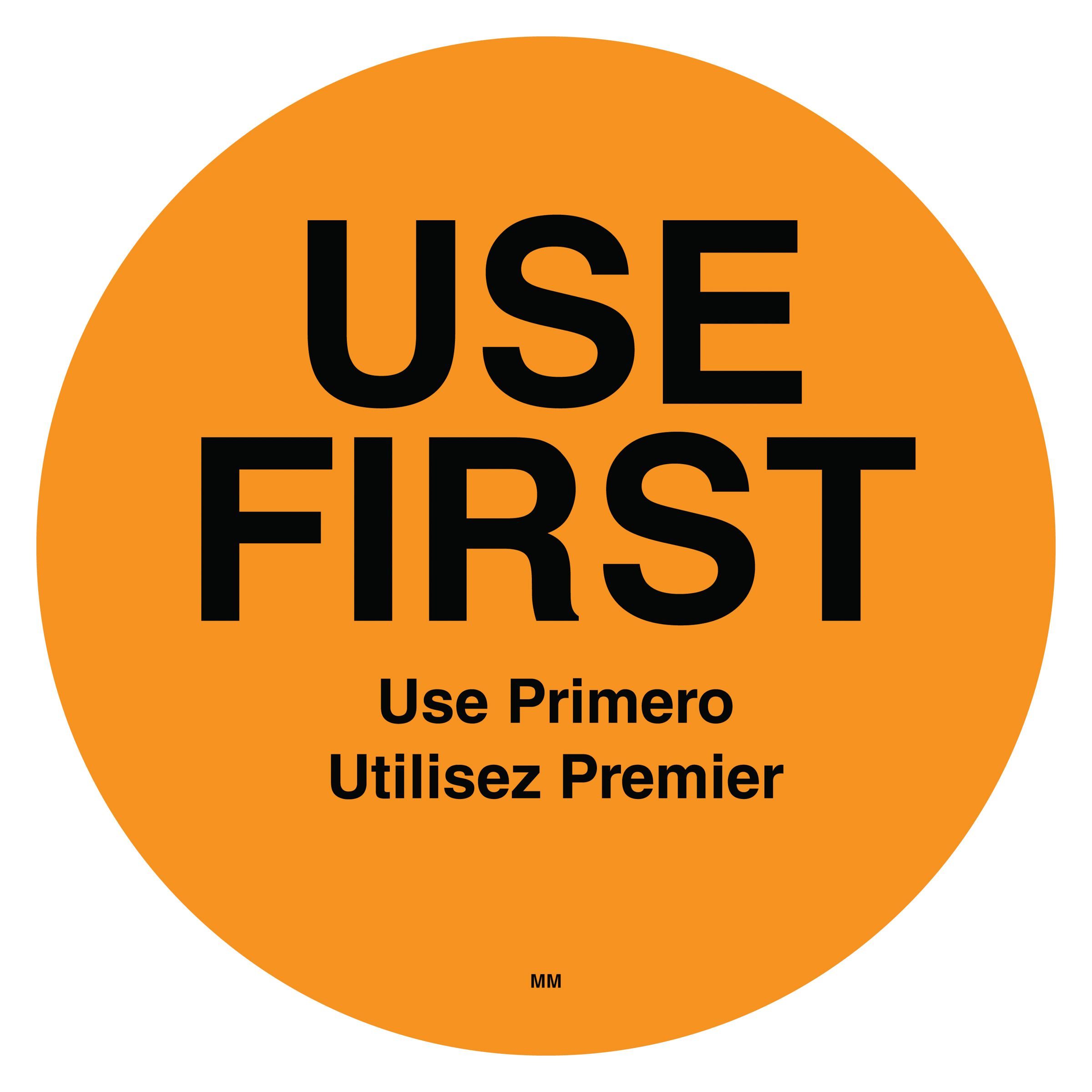 Daymark Movemark Orange Use First Food Label, 3 Inch -- 12 Per Case