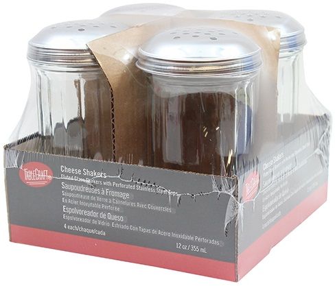 Tablecraft Swirl Glass Cheese Shaker With Perforated Chrome Plated Top, 4 Count -- 4 Per Case