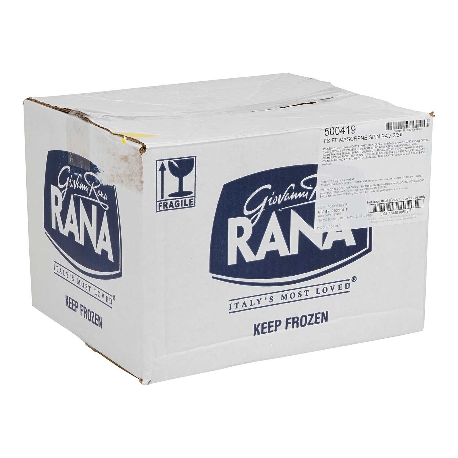 Rana Meal Solutions Fresh Mascarpone And Spinach Ravioli, 3 Pound -- 2 Per Case