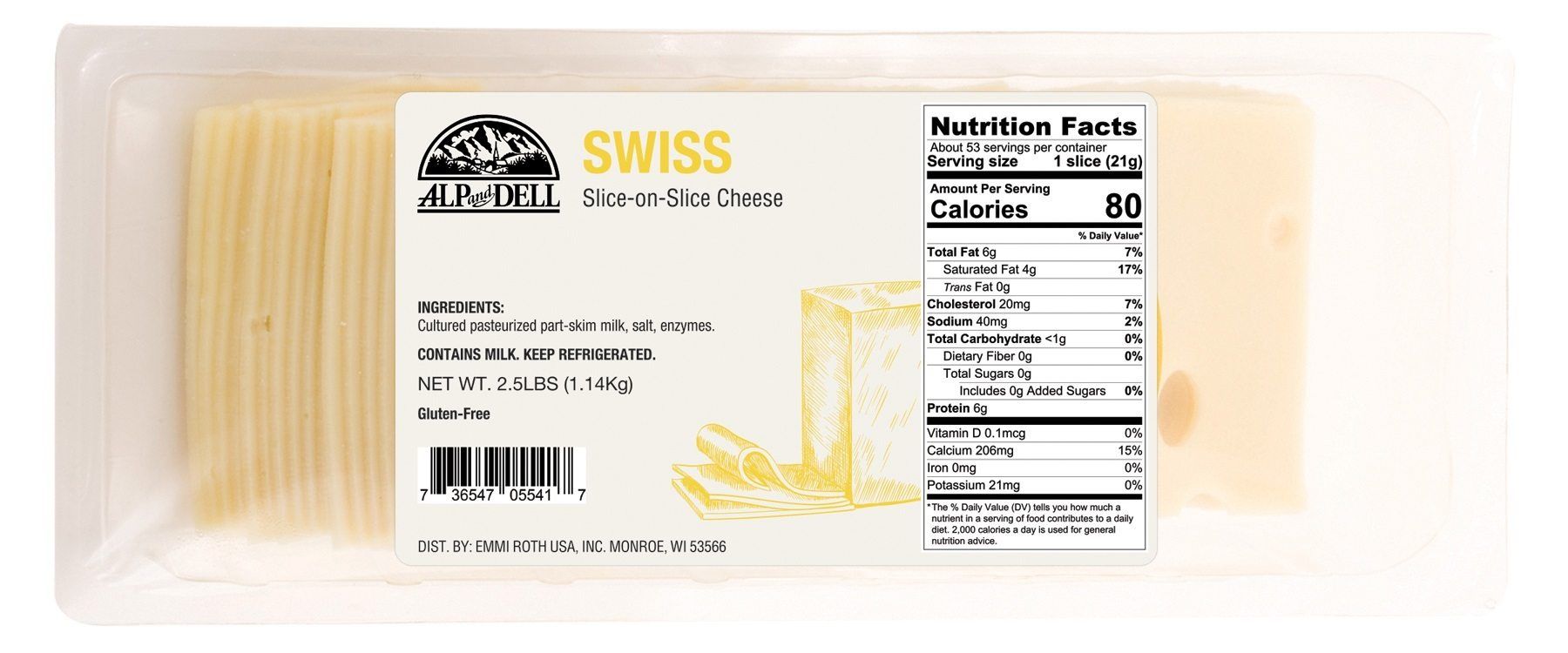 Roth-kase Signatures Slice On Slice Swiss Square Cheese, 2.5 Pound -- 4 Per Case