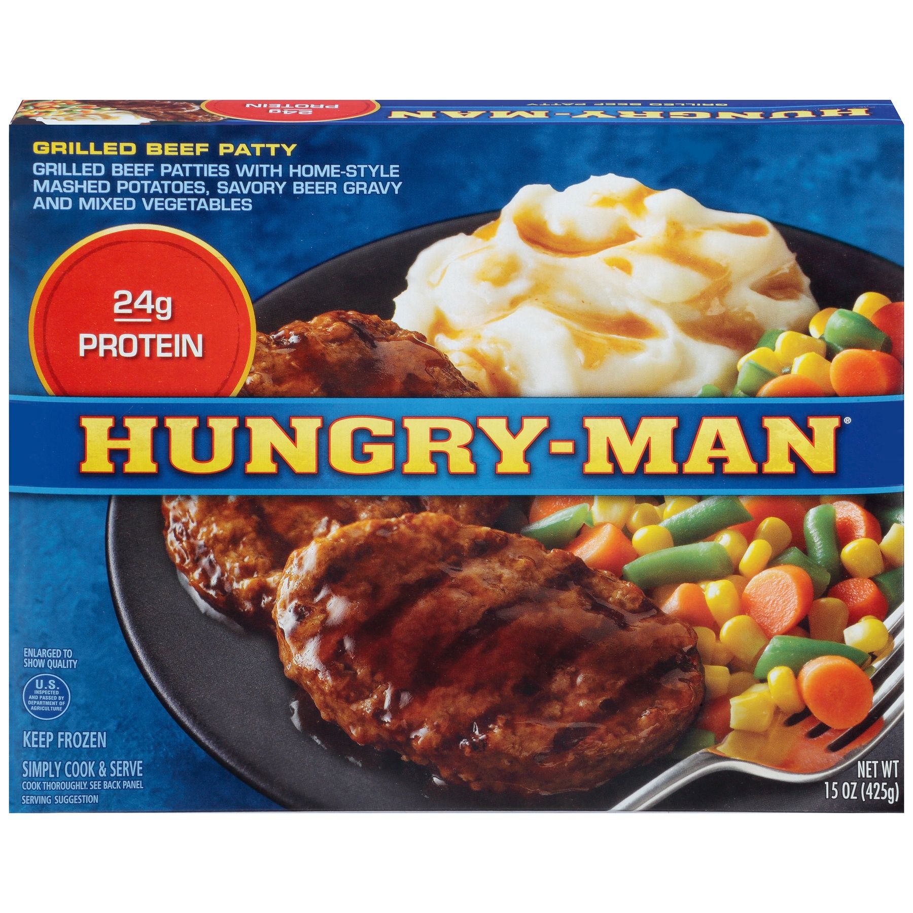 Hungry-man Grilled Beef Patty, 15 Ounce -- 8 Per Case