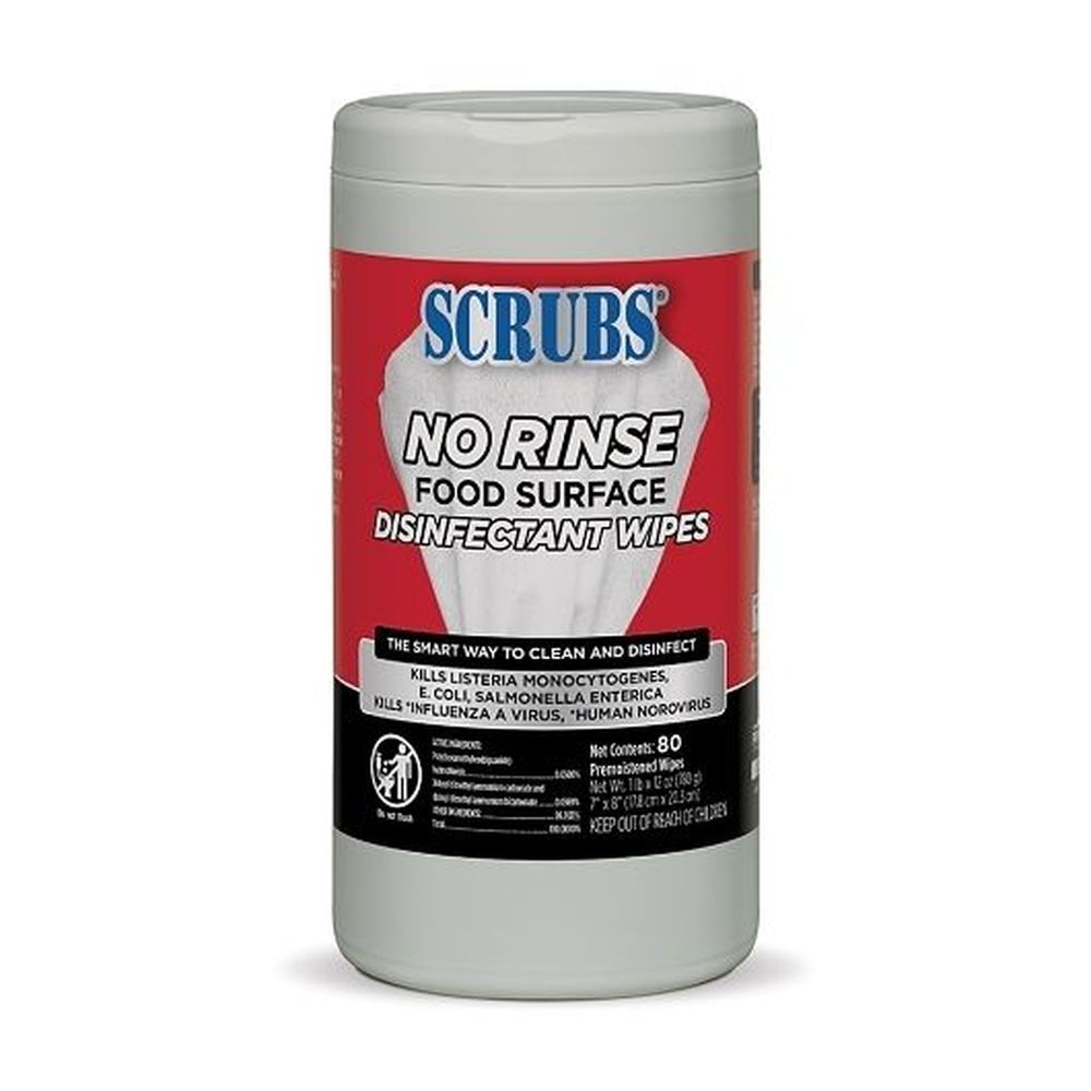 Scrubs No Rinse Food Surface Disinfectant Wipes, 80 Count Canister -- 6 Per Case