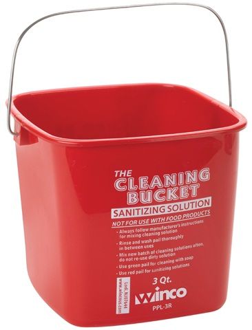 Winco Red Sanitizing Solution Cleaning Bucket, 3 Quart -- 12 Per Case