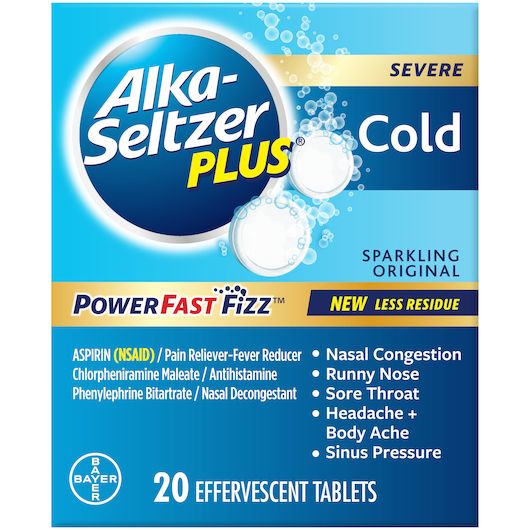 Alka-seltzer Plus Severe Cold Sparkling Original Powerfast Fizz Effervescent Tablets, 20 Count -- 30 Per Case