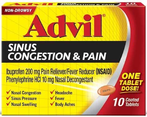 Advil Sinus Congestion And Pain Relief Tablet, 10 Count -- 72 Per Case