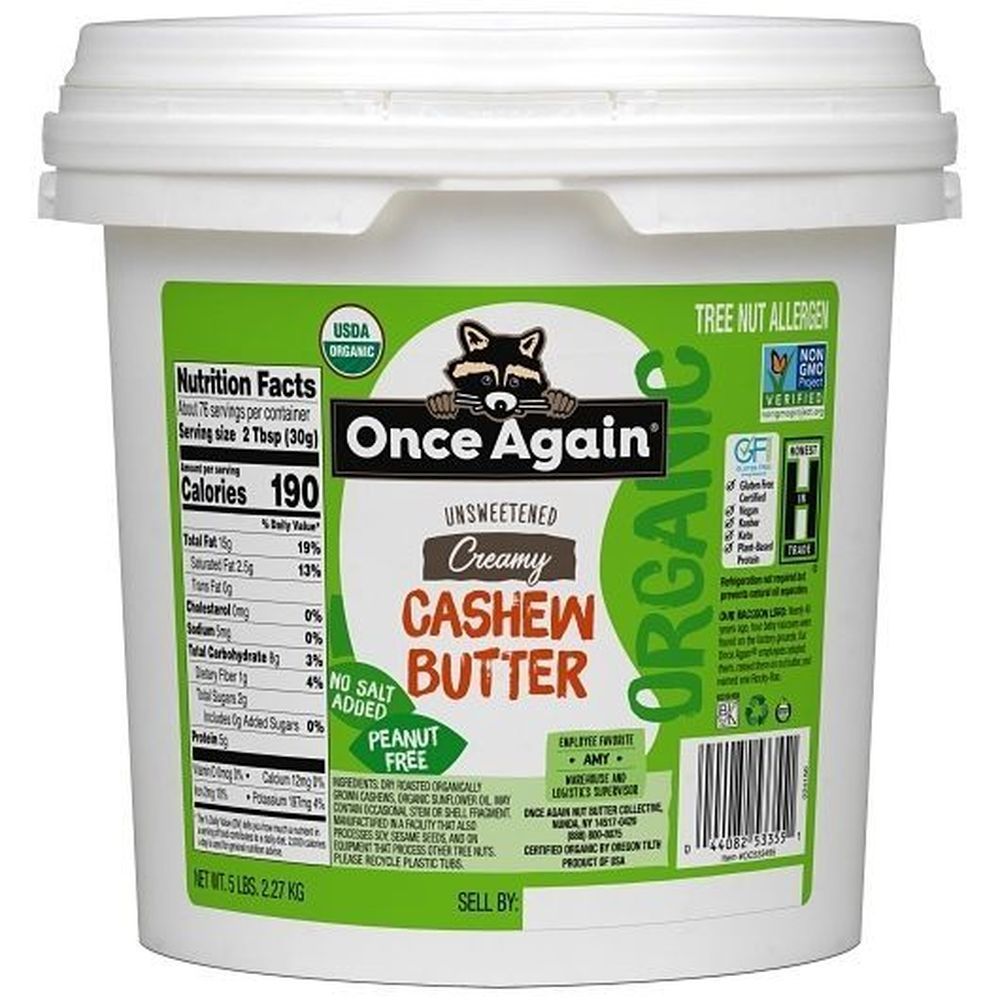 Once Again Nut Butter Organic Cashew Butter, 5 Pound -- 6 Per Case