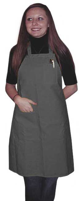Intedge Grey Poly/cotton 1 Hip Pocket Deluxe Bib Apron With 1 Pen Pocket And Matching Ties, 32 Inch Long X 28 Inch Wide