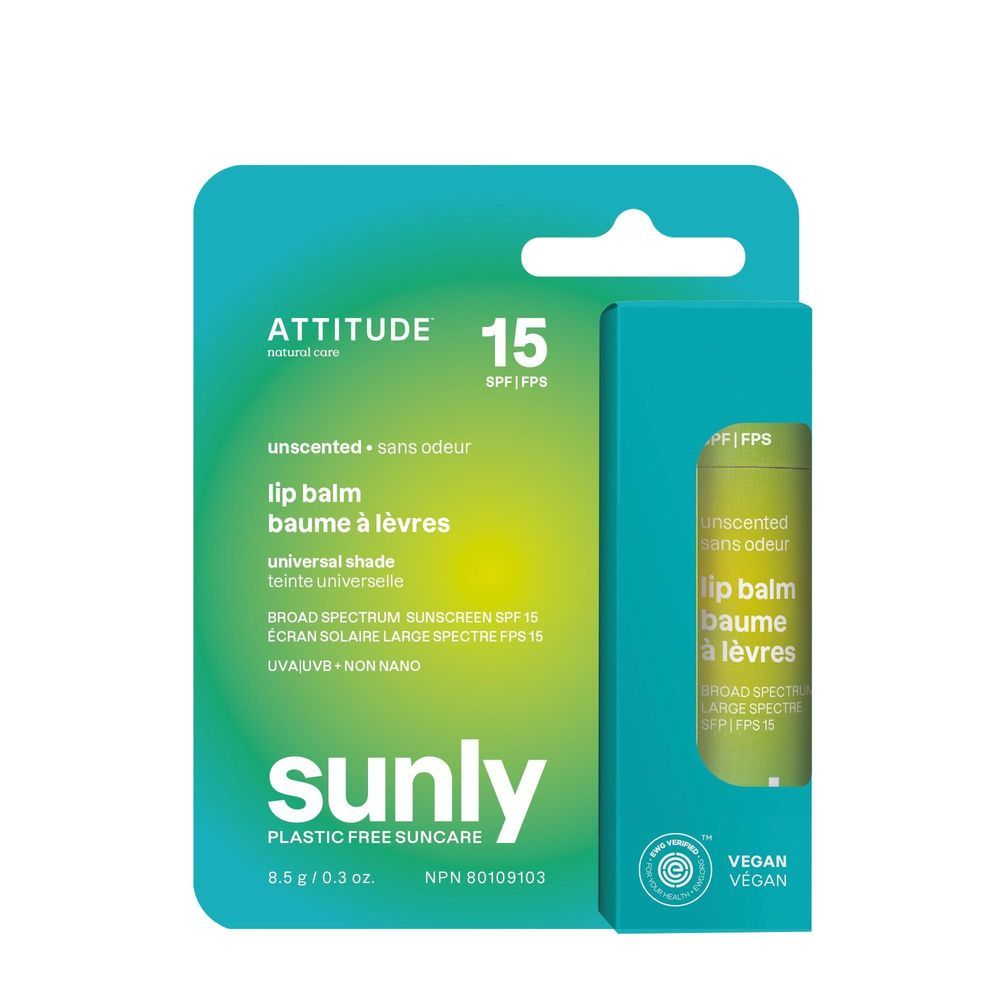 Attitude Spf 15 Unscented Sunly Lip Balm, 0.3 Ounce
