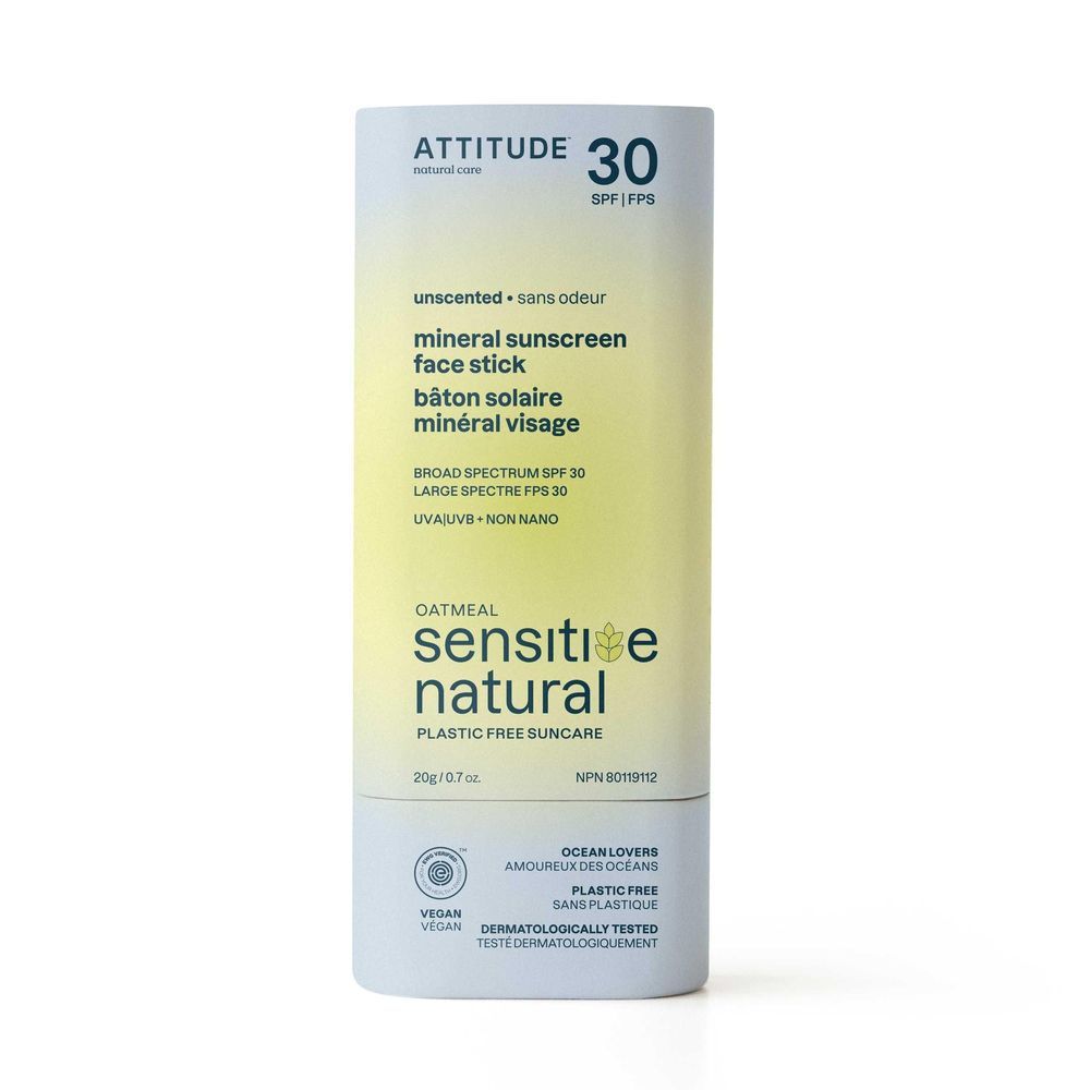 Attitude Natural Spf 30 Unscented Sensitive Face Sunscreen Stick, 0.7 Ounce