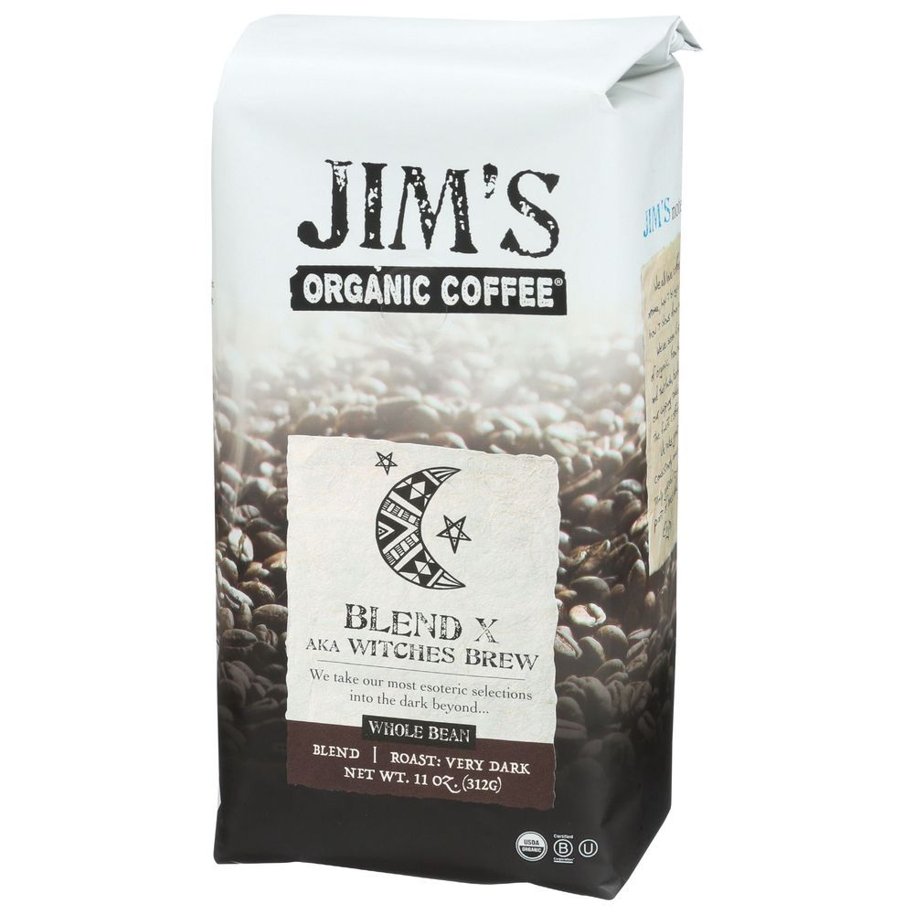 Jims Organic Coffee Blend X Very Dark Roast Whole Bean Coffee, 11 Ounce -- 6 Per Case