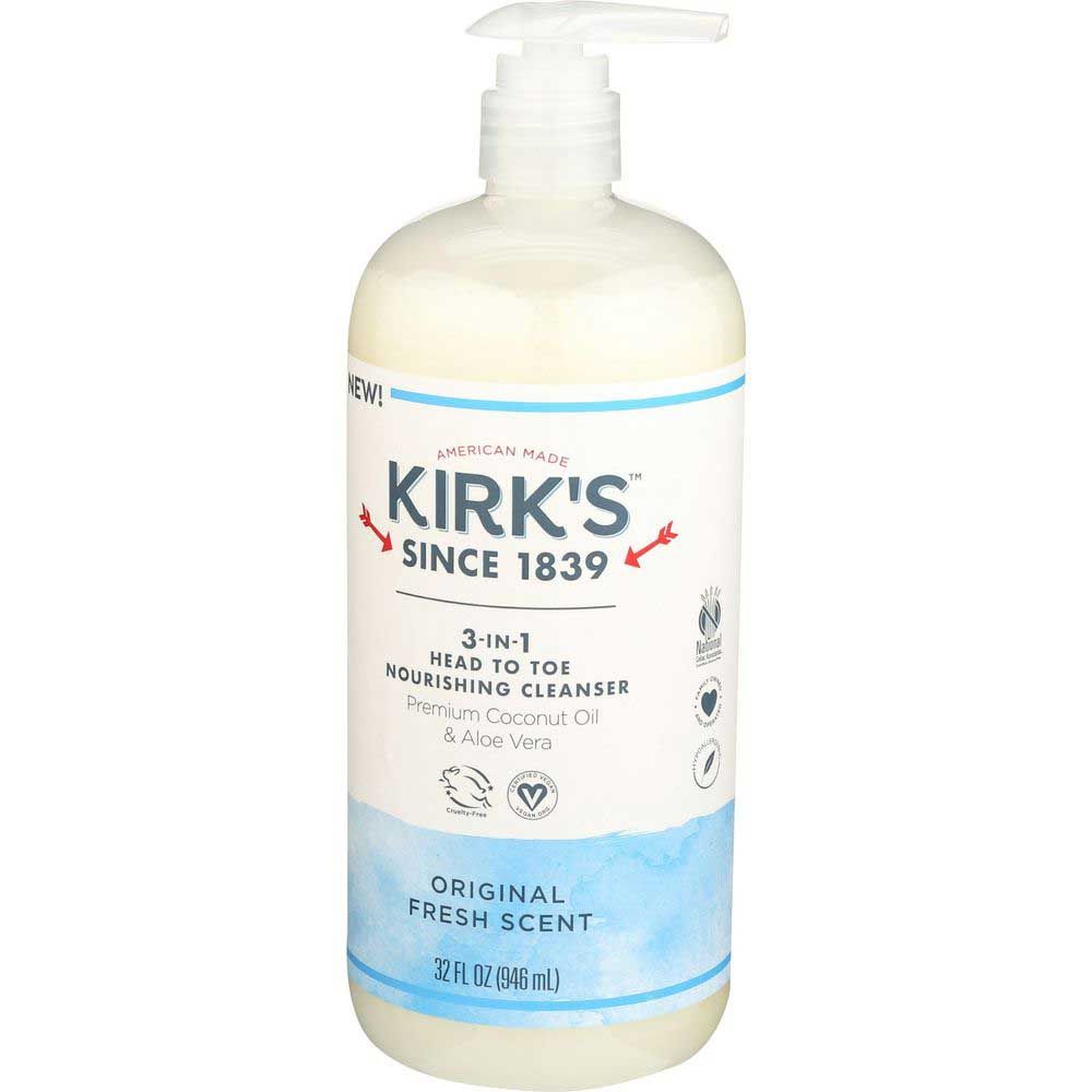 Kirk's Original Fresh Scent 3 In 1 Head To Toe Nourishing Cleanser, 32 Fluid Ounce