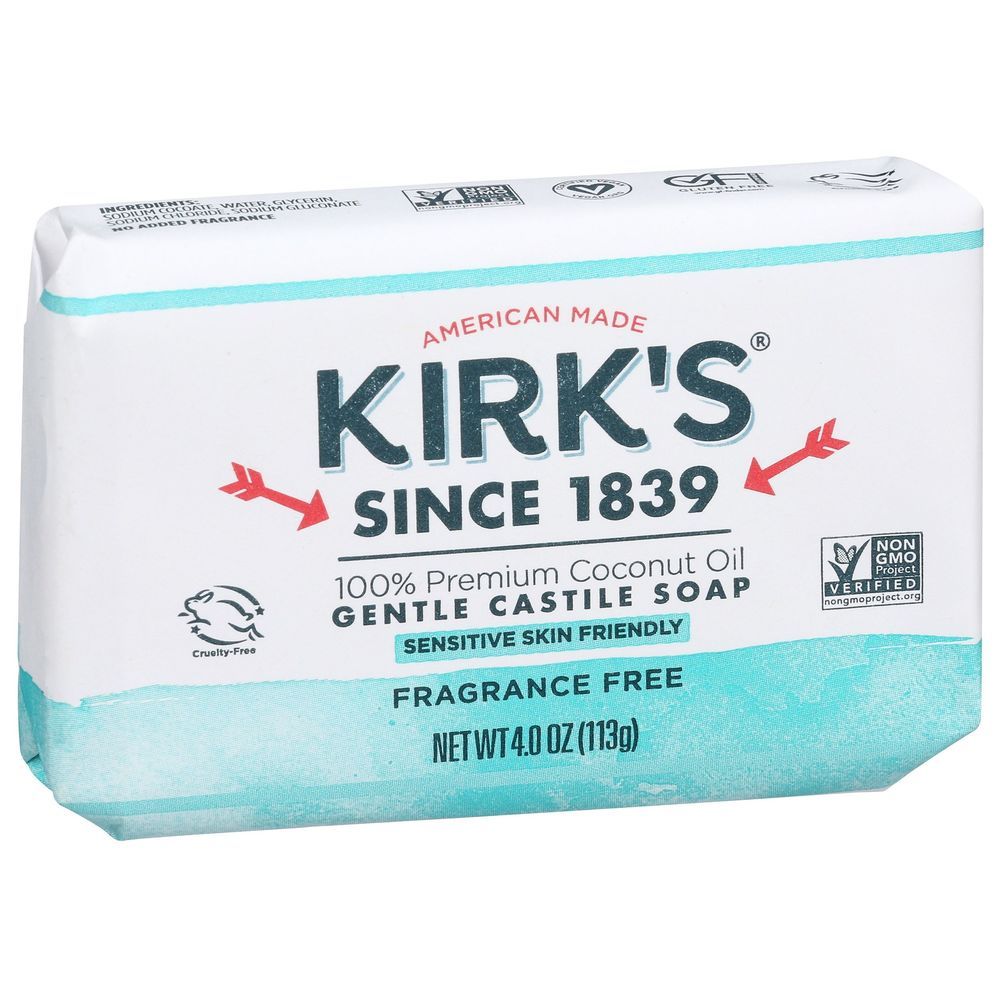 Kirk's Fragrance Free Gentle Castile Bar Soap, 4 Ounce