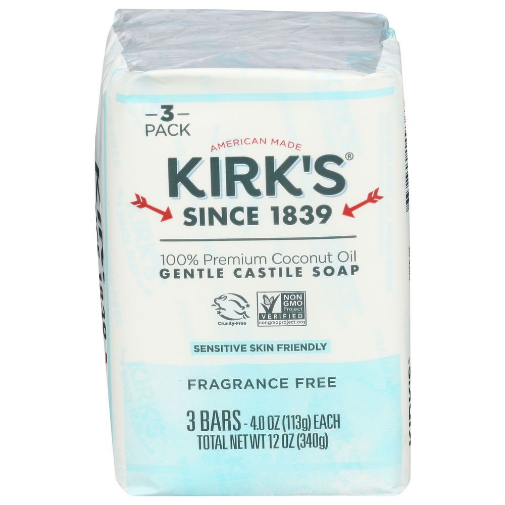 Kirk's Fragrance Free Gentle Castile Bar Soap, 12 Ounce
