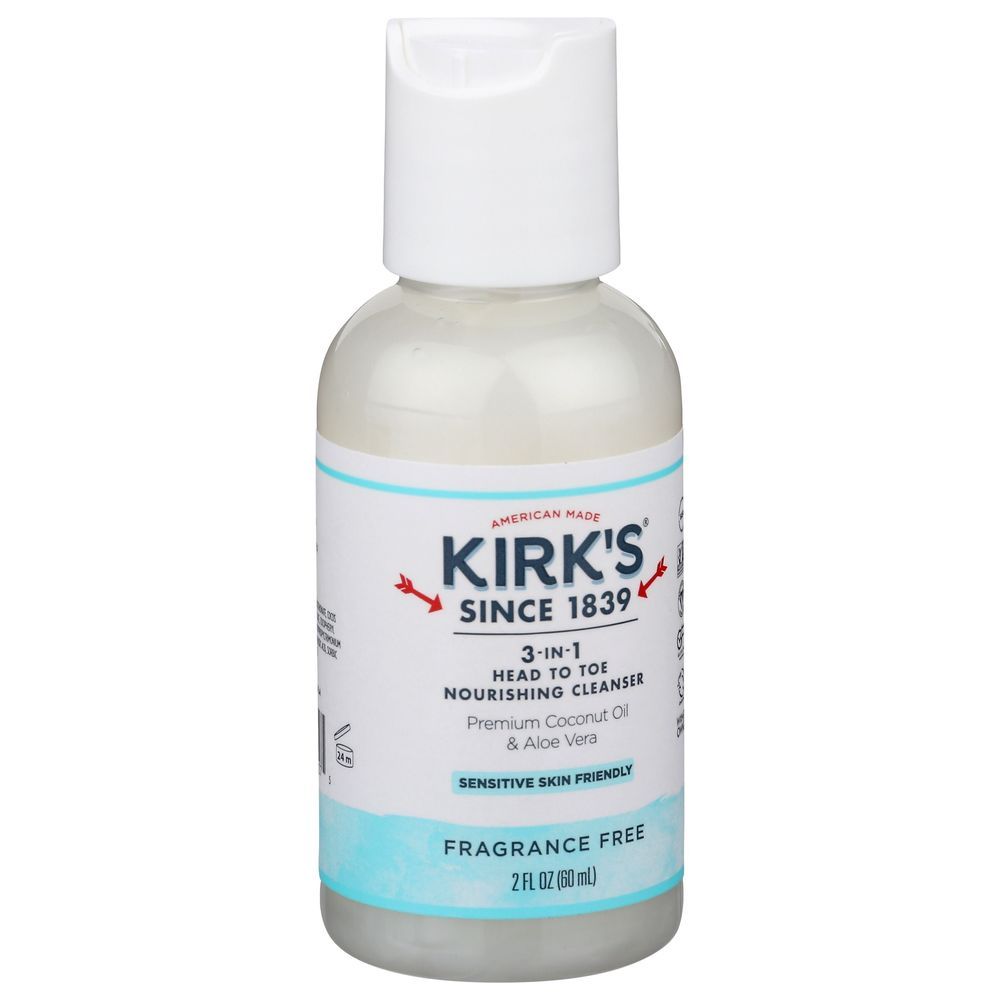 Kirk's Fragrance Free Coconut Oil And Aloe Vera 3-in-1 Liquid Soap, 2 Fluid Ounce