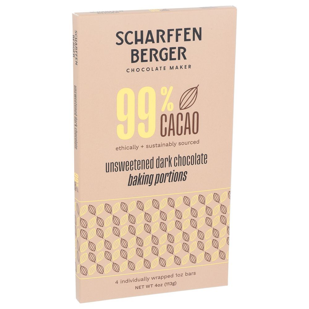 Scharffen Berger Unsweetened Dark Chocolate Baking Portions, 4 Ounce -- 12 Per Case