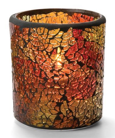 Hollowick Red And Gold Crackle Glass Votive Lamp, 3 1/4 X 3 X 3 Inch