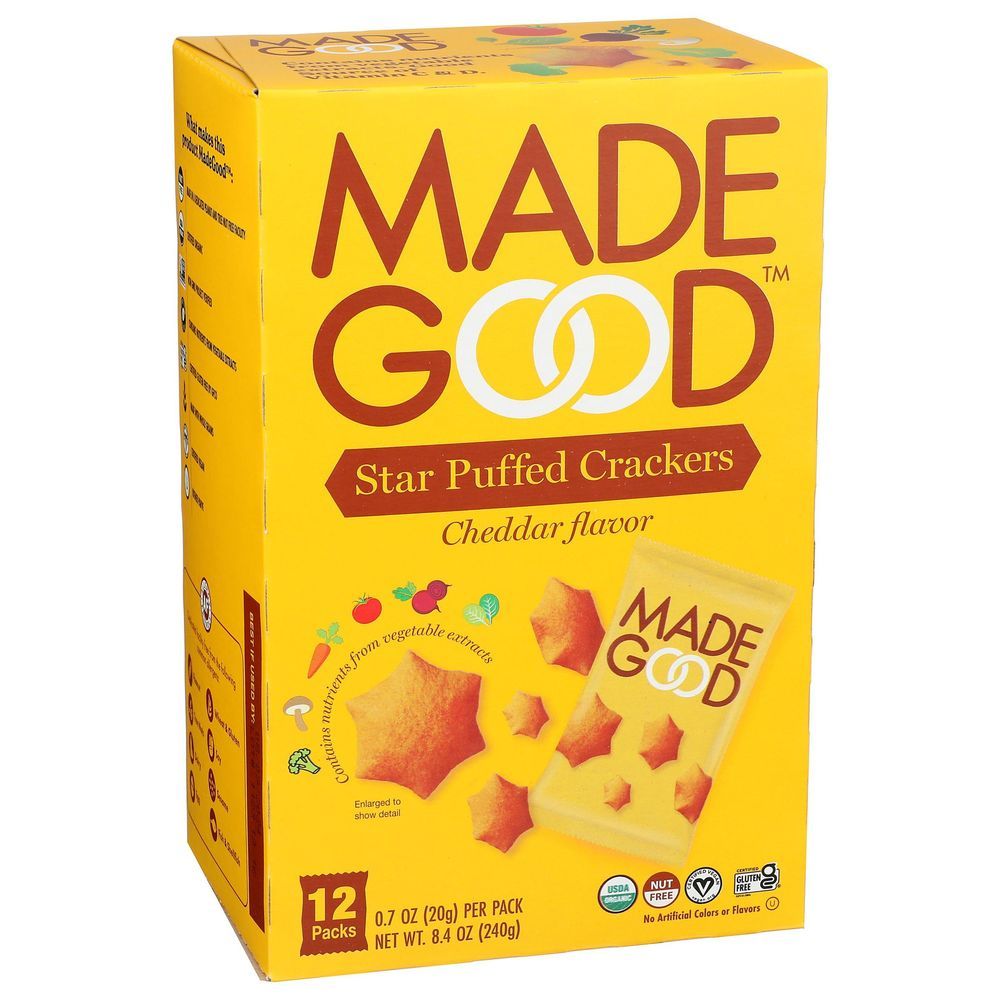 Madegood Organic Cheddar Flavor Star Puffed Cracker, 0.7 Ounce -- 48 Per Case