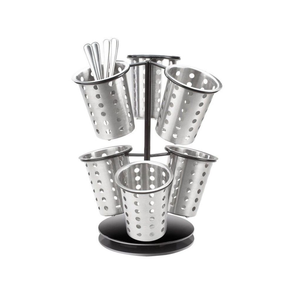 Cal-mil Iron Black 6-cylinder Revolving Caddy Flatware / Condiment Display, 12 Inch Dia X 15.25 Inch