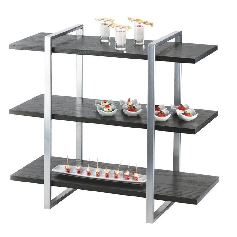 Cal-mil Midnight Bamboo 3 Shelf Silver Frame Metal Riser, 28 X 12 X 24 Inch