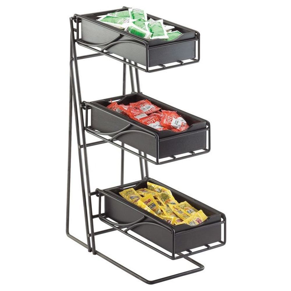Cal-mil Black Frame 3 Tier Condiment Display With Midnight Bamboo Bin, 5.25 X 14 X 18 Inch